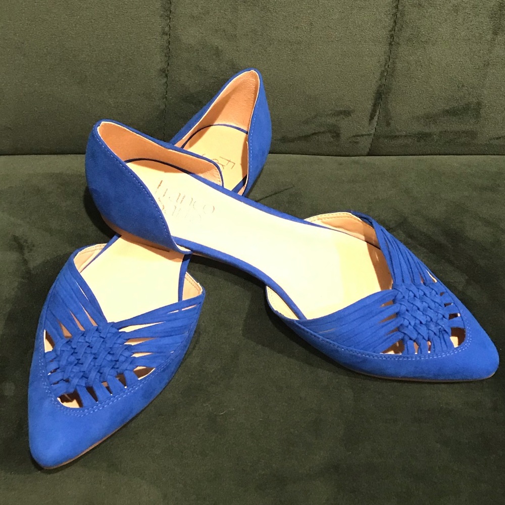 Bright blue never been worn woven suede flats